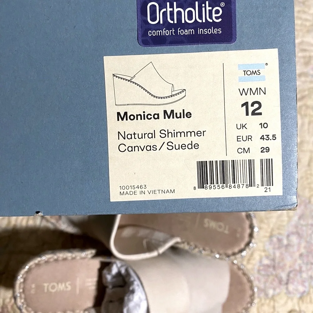Toms White Canvas Espadrille Wedge Mules